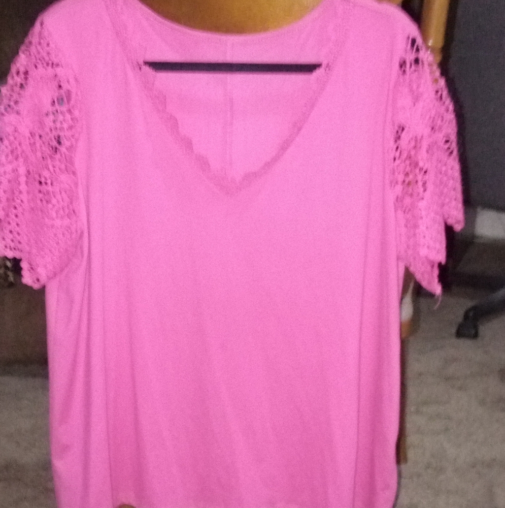 Red Lace Sleeve Women's Top XXL V-neck